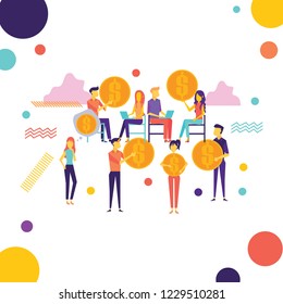 Business investment modern flat design concept. Money and people concept. Profit or financial growth design concept. Dollar coin. Business success.