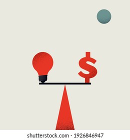 Business investment in new startup or idea vector concept. Balance between idea and money. Symbol of ambition, innovation and profit making. Eps10 illustration.