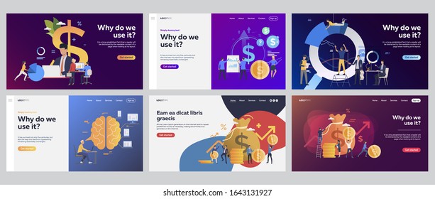 Business investment set. Investors, bankers, professionals getting money, making graph. Flat vector illustrations. Profit, finance, banking concept for banner, website design or landing web page