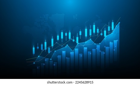 business investment trading stock on blue dark background. chart increase digital technology. financial data strategy. market chart profit money. vector illustration hi-tech. candlestick forex growth.