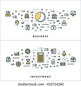 Business and Investment. Vector Flat Thin Line Illustration for Website Banner or Header. Flat Line Icons and Geometric Design Elements