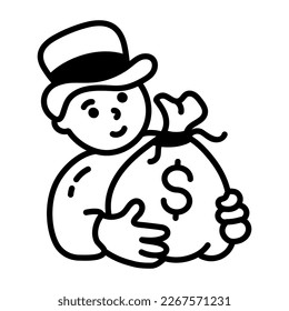 Business investor holding money sack, hand drawn icon 