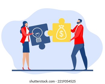 Business Invest,Two Business  Holding  Block Money  Connect Ideas Icon For The Marketing To Sucess Concept Vector Illustrator.