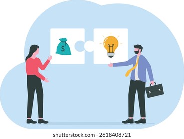 business invest,Two business holding block money connect ideas icon for the marketing to success concept vector illustrator.