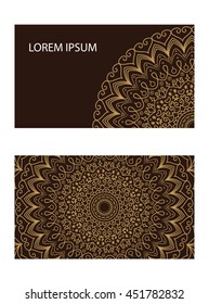 Business / invitation card template with round ornament, with ethnic mandala in henna style.