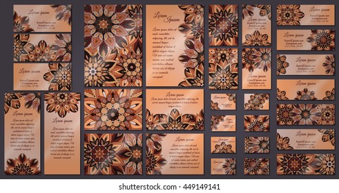 Business and invitation template Cards set with mandala ornament. Vintage decorative elements. Hand drawn background. Islam, Arabic, Indian, ottoman motifs.