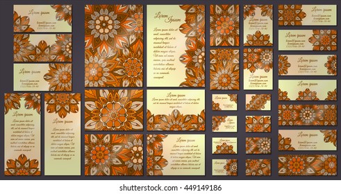 Business and invitation template Cards set with mandala ornament. Vintage decorative elements. Hand drawn background. Islam, Arabic, Indian, ottoman motifs.