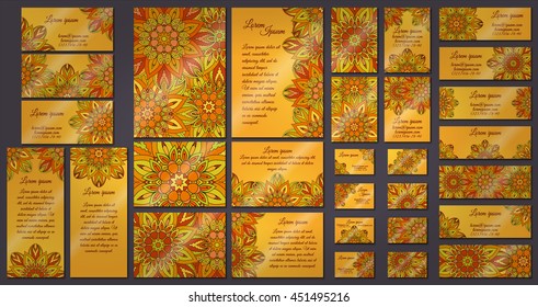 Business and invitation template Cards set with mandala ornament. Vintage decorative elements. Hand drawn background. Islam, Arabic, Indian, ottoman motifs.