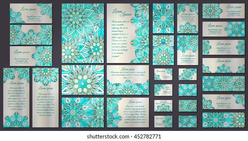 Business and invitation template Cards set with mandala ornament. Vintage decorative elements. Hand drawn background. Islam, Arabic, Indian, ottoman motifs.