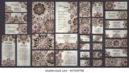 Business and invitation template Cards set with mandala ornament. Vintage decorative elements. Hand drawn background. Islam, Arabic, Indian, ottoman motifs.
