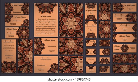 Business and invitation template Cards set with mandala ornament. Vintage decorative elements. Hand drawn background. Islam, Arabic, Indian, ottoman motifs.