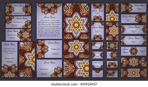 Business and invitation template Cards set with mandala ornament. Vintage decorative elements. Hand drawn background. Islam, Arabic, Indian, ottoman motifs.