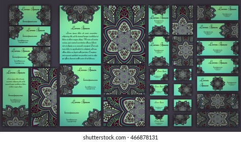 Business and invitation template Cards set with mandala ornament. Vintage decorative elements. Hand drawn background. Islam, Arabic, Indian, ottoman motifs.