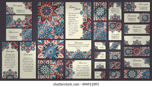 Business and invitation template Cards set with mandala ornament. Vintage decorative elements. Hand drawn background. Islam, Arabic, Indian, ottoman motifs.