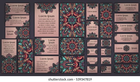 Business and invitation template Cards set with mandala ornament. Vintage decorative elements. Hand drawn background. Islam, Arabic, Indian, ottoman motifs.