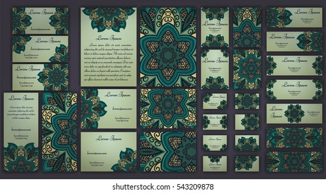 Business and invitation template Cards set with mandala ornament. Vintage decorative elements. Hand drawn background. Islam, Arabic, Indian, ottoman motifs.