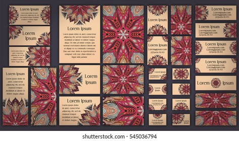 Business and invitation template Cards set with mandala ornament. Vintage decorative elements. Hand drawn background. Islam, Arabic, Indian, ottoman motifs.