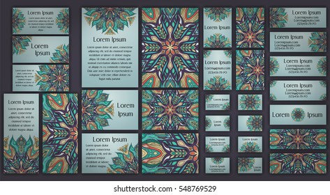 Business and invitation template Cards set with mandala ornament. Vintage decorative elements. Hand drawn background. Islam, Arabic, Indian, ottoman motifs.