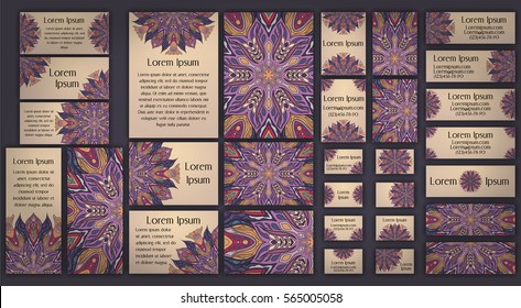 Business and invitation template Cards set with mandala ornament. Vintage decorative elements. Hand drawn background. Islam, Arabic, Indian, ottoman motifs.