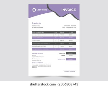 Business invoice form template. clean invoice template vector design. professional invoice design.