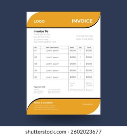 Business invoice form template. clean invoice template vector design