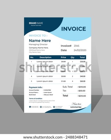 Business invoice form template. clean invoice template vector design.
