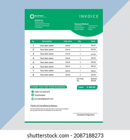 Business invoice form template. Invoicing quotes, money bills or price invoices and payment agreement design templates.