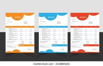 Business invoice form template, Invoicing quotes, money bills or price invoices and payment agreement design templates, Tax form, bill graphic or payment receipt page vector set