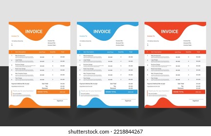 Business invoice form template, Invoicing quotes, money bills or price invoices and payment agreement design templates, Tax form, bill graphic or payment receipt page vector set