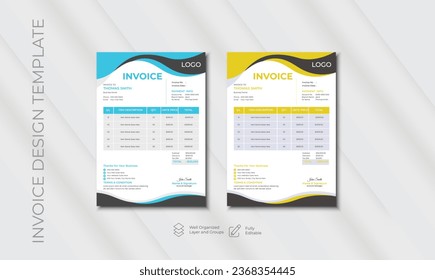 Business invoice form template. Invoicing quotes, money bills or price invoices and payment agreement design templates