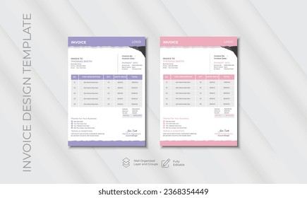 Business invoice form template. Invoicing quotes, money bills or price invoices and payment agreement design templates