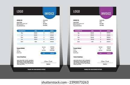  Business invoice form template. Invoicing quotes, money bills or price invoices and payment agreement design templates. Tax form, bill graphic or payment receipt page vector set.