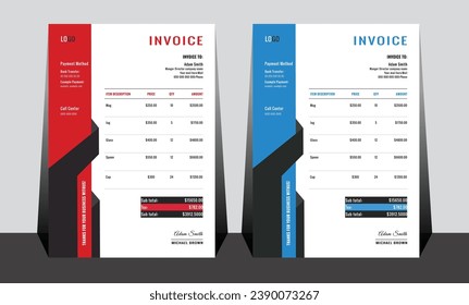  Business invoice form template. Invoicing quotes, money bills or price invoices and payment agreement design templates. Tax form, bill graphic or payment receipt page vector set.