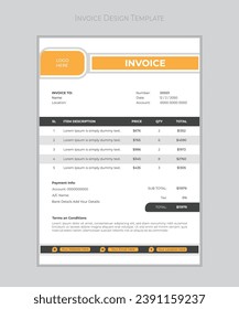 Business invoice form template. Invoicing quotes, money bills or price invoices, and payment agreement design templates. Tax form, bill graphic, or payment receipt page vector.