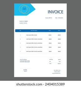 Business invoice form template. Invoicing quotes, money bills or price invoices and payment agreement design templates. template 