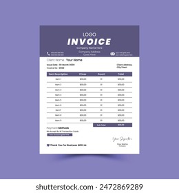 Business invoice form template. Invoicing quotes, money bills or price invoices and payment agreement design templates. Tax form, bill graphic or payment receipt page vector set