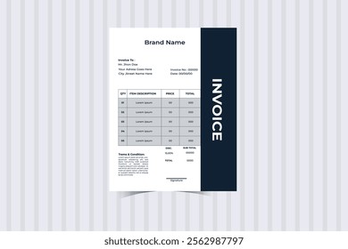 Business invoice form template. Invoicing quotes, money bills or price invoices and payment agreement design templates.