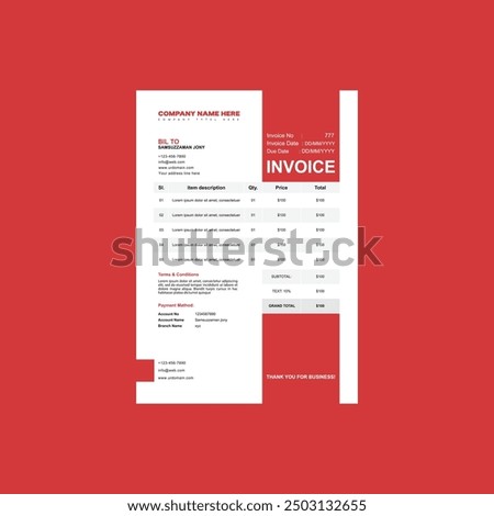 Business invoice form template. Minimal Invoice Layout. Modern And Simple Invoice.