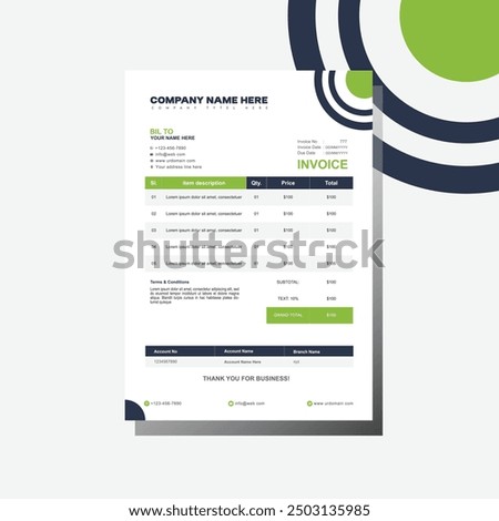Business invoice form template. Minimal Invoice Layout. Modern And Simple Invoice.