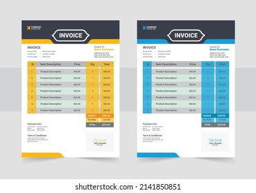 Business invoice template. Business corporate creative invoice template. Business invoice for your business, print ready invoice template.