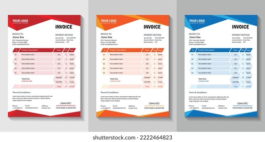 Business invoice template design illustration, creative corporate business invoice template, cash memo, payment bill and price, Vector Quotation Design Template
