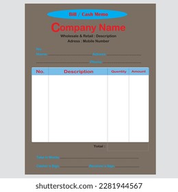  Business Invoice Template Design Illustration, vector Invoice Template Cash Memo free Vector Design.
