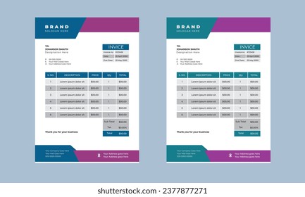 Business Invoice Template Design Illustration, Vector Invoice Template, Cash Memo, Vector Quotation Design Template