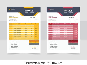 Business invoice template. Invoicing quotes, money bills or price invoices and payment agreement design template. Invoice minimal design template. Bill form business invoice accounting.