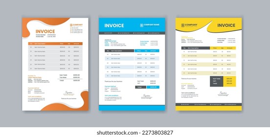 Business invoice template and Minimal invoice template with color variation  bundle vector design  or business letterhead design