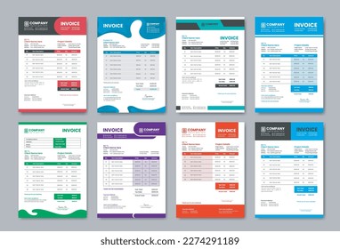 Business invoice template and Minimal invoice template with color variation  bundle vector design  or business letterhead design