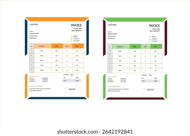 Business invoice template and Minimal invoice template with color variation  bundle vector design  or business letterhead design