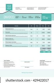 Business invoice template. Vector illustration. Invoice form. Stationery design
