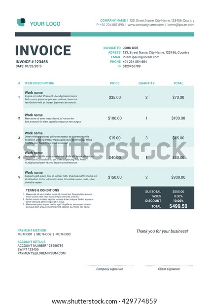 Business Invoice Template Vector Illustration Invoice Stock Vector Royalty Free 429774859