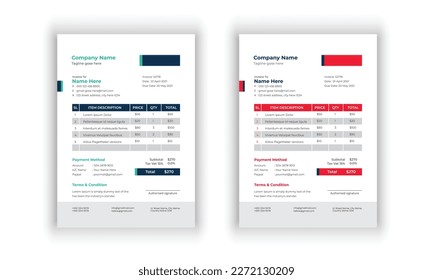 Business invoice vector template design bill form accounting